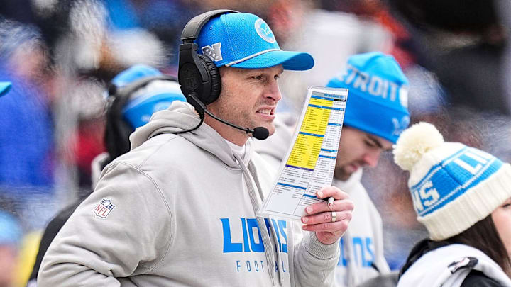 Detroit Lions offensive coordinator Ben Johnson watches a play against the Chicago Bears during the first half at Soldier Field in Chicago on Sunday, Dec. 22, 2024. Detroit Lions offensive coordinator Ben Johnson watches a play against the Chicago Bears during the first half at Soldier Field in Chicago on Sunday, Dec. 22, 2024.