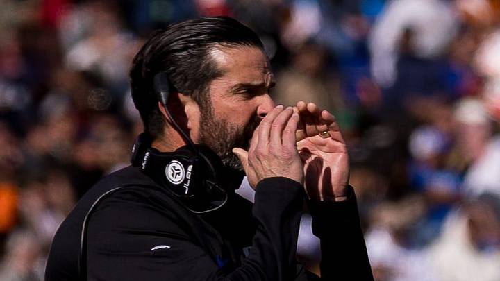 Manny Diaz, head football coach at Duke, shouts during the Tony the Tiger Sun Bowl against Arizona State at Sun Bowl Stadium in El Paso, Texas, on Wednesday, Dec. 31, 2025.