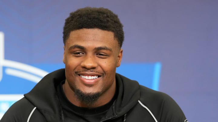 Georgia linebacker CJ Allen speaks during the NFL Scouting Combine
