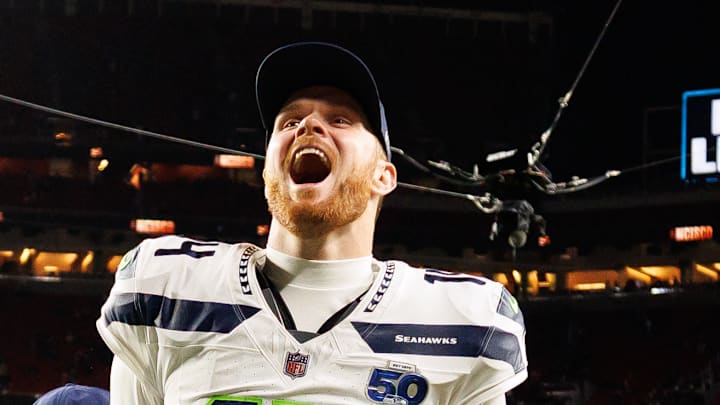 Sam Darnold of the Seattle Seahawks celebrates