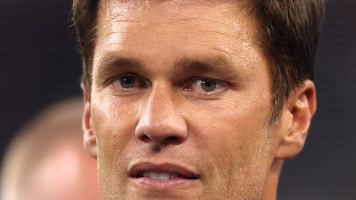 Aug 26, 2023; Arlington, Texas, USA; Former NFL player Tom Brady on the field before the game between the Dallas Cowboys and the Las Vegas Raiders at AT&T Stadium. Mandatory Credit: Tim Heitman-Imagn Images