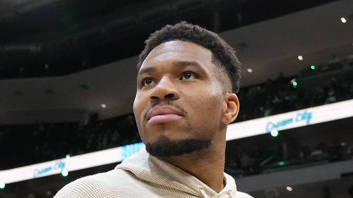 Milwaukee Bucks forward Giannis Antetokounmpo looks around following the game against the Brooklyn Nets. Milwaukee Bucks forward Giannis Antetokounmpo looks around following the game against the Brooklyn Nets.