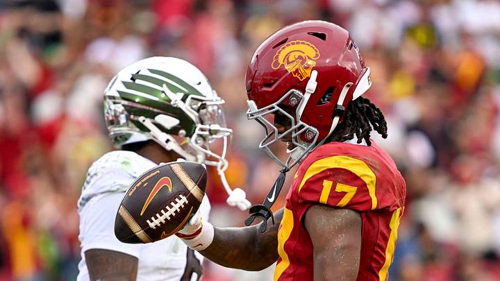 The Oregon Ducks at the USC Trojans. The Oregon Ducks at the USC Trojans.