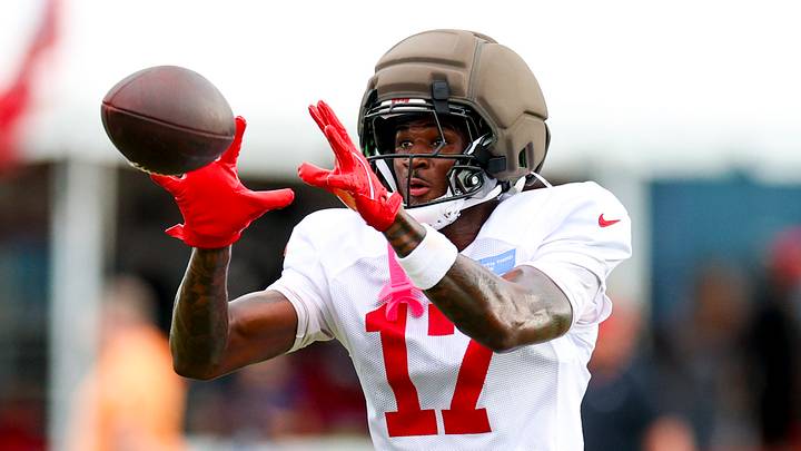 Tampa Bay Buccaneers wide receiver Ted Hurst III (17) participates in training camp at AdventHealth Training Center. Tampa Bay Buccaneers wide receiver Ted Hurst III (17) participates in training camp at AdventHealth Training Center.