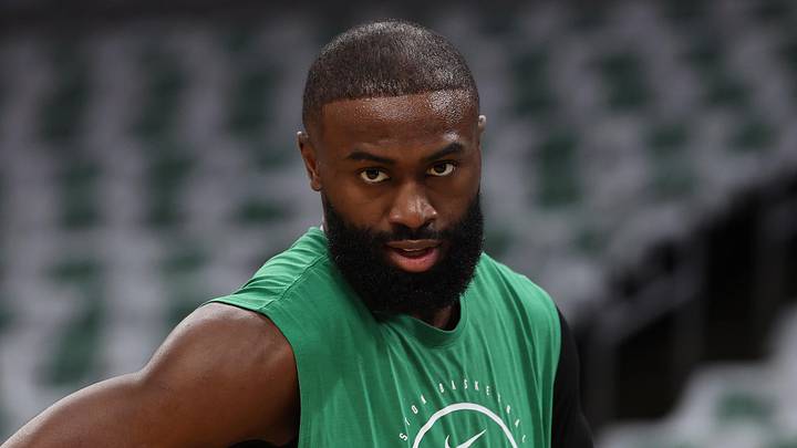May 2, 2026; Boston, Massachusetts, USA; Boston Celtics guard Jaylen Brown (7) on the court before game seven of the first round of the 2026 NBA Playoffs against the Philadelphia 76ers at TD Garden. Mandatory Credit: Winslow Townson-Imagn Images