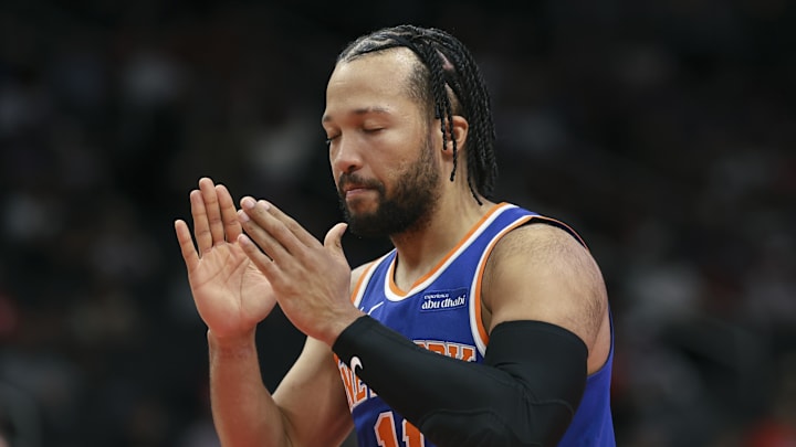 Mar 31, 2026; Houston, Texas, USA; New York Knicks guard Jalen Brunson (11) walks on the court before the game against the Houston Rockets at Toyota Center. Mandatory Credit: Troy Taormina-Imagn Images
