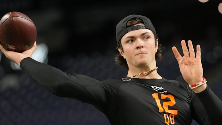Texas Tech quarterback Behren Morton throws a pass at the Scouting Combine. Texas Tech quarterback Behren Morton throws a pass at the Scouting Combine.