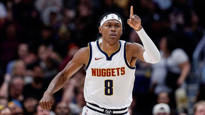 Oct 15, 2023; Denver, Colorado, USA; Denver Nuggets forward Peyton Watson (8) gestures after a play in the first quarter against the Chicago Bulls at Ball Arena. Mandatory Credit: Isaiah J. Downing-Imagn Images Oct 15, 2023; Denver, Colorado, USA; Denver Nuggets forward Peyton Watson (8) gestures after a play in the first quarter against the Chicago Bulls at Ball Arena. Mandatory Credit: Isaiah J. Downing-Imagn Images
