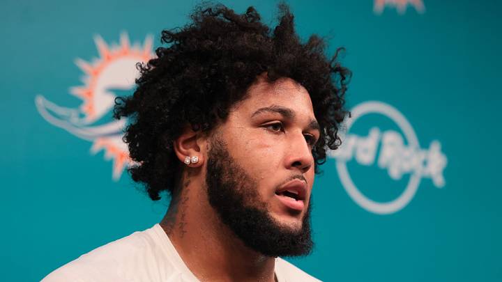 Miami Dolphins offensive tackle Kadyn Proctor Miami Dolphins offensive tackle Kadyn Proctor