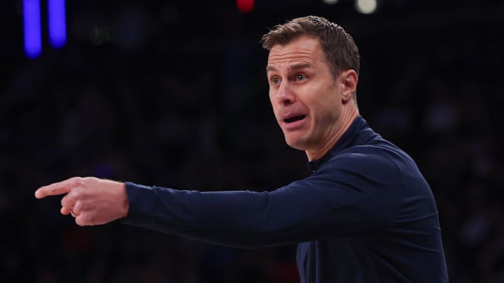 Nov 18, 2025; New York, New York, USA; Duke Blue Devils head coach Jon Scheyer reacts during the second half against the Kansas Jayhawks at Madison Square Garden. Mandatory Credit: Vincent Carchietta-Imagn Images Nov 18, 2025; New York, New York, USA; Duke Blue Devils head coach Jon Scheyer reacts during the second half against the Kansas Jayhawks at Madison Square Garden. Mandatory Credit: Vincent Carchietta-Imagn Images