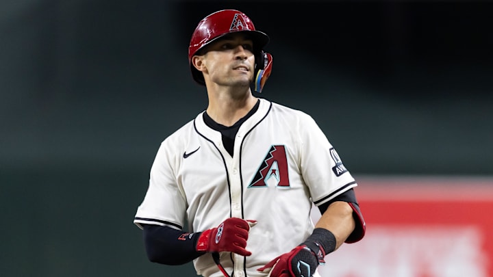 Jul 22, 2025; Phoenix, Arizona, USA; Arizona Diamondbacks outfielder Randal Grichuk against the Houston Astros at Chase Field. Mandatory Credit: Mark J. Rebilas-Imagn Images
Jul 22, 2025; Phoenix, Arizona, USA; Arizona Diamondbacks outfielder Randal Grichuk against the Houston Astros at Chase Field. Mandatory Credit: Mark J. Rebilas-Imagn Images