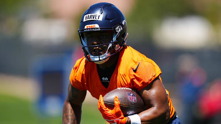 Broncos rookie RB RJ Harvey will face stiff competition for a starting role with the addition of J.K. Dobbins.