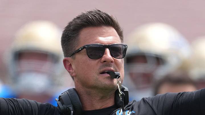 May 2, 2026; Pasadena, CA, USA; UCLA Bruins coach Bob Chesney reacts during the spring game at Rose Bowl. Mandatory Credit: Kirby Lee-Imagn Images May 2, 2026; Pasadena, CA, USA; UCLA Bruins coach Bob Chesney reacts during the spring game at Rose Bowl. Mandatory Credit: Kirby Lee-Imagn Images