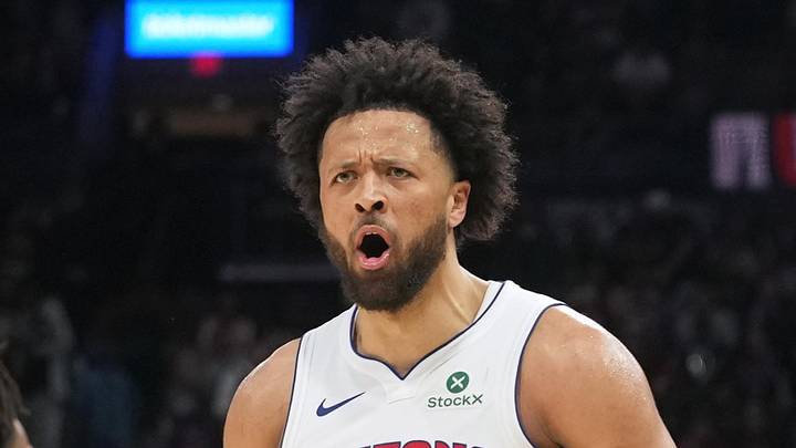 Mar 5, 2026; San Antonio, Texas, USA; Detroit Pistons guard Cade Cunningham (2) reacts after drawing a foul while scoring a three point basket during the second half against the San Antonio Spurs at Frost Bank Center. Mandatory Credit: Scott Wachter-Imagn Images