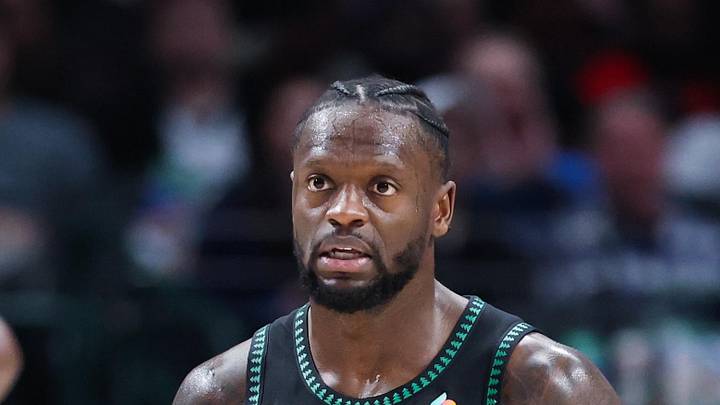 Jan 28, 2026; Dallas, Texas, USA;  Minnesota Timberwolves forward Julius Randle (30) reacts in front of Minnesota Timberwolves guard Anthony Edwards (5) against the Dallas Mavericks during the second half at American Airlines Center. Mandatory Credit: Kevin Jairaj-Imagn Images