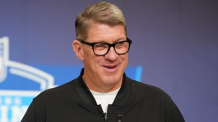 Feb 24, 2026; Indianapolis, IN, USA; Tampa Bay Buccaneers general manager Jason Licht speaks at the NFL Scouting Combine at the Indiana Convention Center. Mandatory Credit: Kirby Lee-Imagn Images