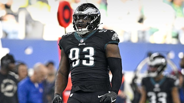 Dec 24, 2022; Arlington, Texas, USA; Philadelphia Eagles defensive tackle Milton Williams (93) celebrates during the game between the Dallas Cowboys and the Philadelphia Eagles at AT&T Stadium. Mandatory Credit: Jerome Miron-Imagn Images Dec 24, 2022; Arlington, Texas, USA; Philadelphia Eagles defensive tackle Milton Williams (93) celebrates during the game between the Dallas Cowboys and the Philadelphia Eagles at AT&T Stadium. Mandatory Credit: Jerome Miron-Imagn Images