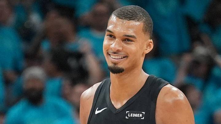 May 4, 2026; San Antonio, Texas, USA; San Antonio Spurs forward Victor Wembanyama (1) smiles in the second half against the Minnesota Timberwolves during game one of the second round of the 2026 NBA Playoffs at Frost Bank Center. Mandatory Credit: Daniel Dunn-Imagn Images