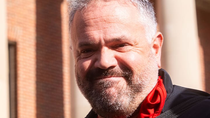 Nov 23, 2024; Lincoln, Nebraska, USA; Nebraska Cornhuskers head coach Matt Rhule walks into the stadium before the game against the Wisconsin Badgers at Memorial Stadium. Mandatory Credit: Dylan Widger-Imagn Images