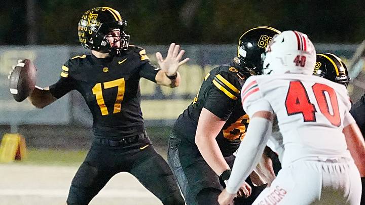 Kevin Verpaele of Merritt Island passes the ball during the game against Bishop Kenny September 18, 2026. Kevin Verpaele of Merritt Island passes the ball during the game against Bishop Kenny September 18, 2026.