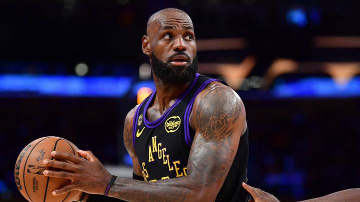 May 11, 2026; Los Angeles, California, USA; Los Angeles Lakers forward LeBron James (23) controls the ball against Oklahoma City Thunder guard Luguentz Dort (5) during the first half in game four of the second round of the 2026 NBA Playoffs at Crypto.com Arena. May 11, 2026; Los Angeles, California, USA; Los Angeles Lakers forward LeBron James (23) controls the ball against Oklahoma City Thunder guard Luguentz Dort (5) during the first half in game four of the second round of the 2026 NBA Playoffs at Crypto.com Arena.
