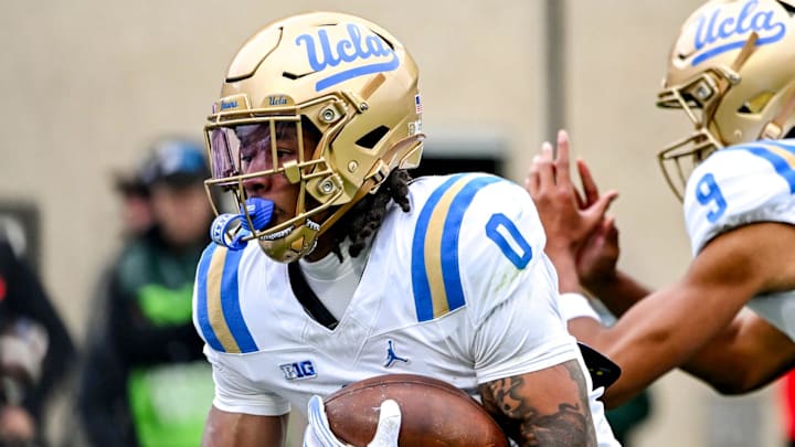 UCLA's Jalen Berger runs the ball against Michigan State during the third quarter on Saturday, Oct. 11, 2025, at Spartan Stadium in East Lansing.