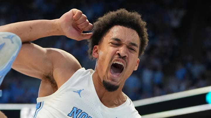 Feb 28, 2026; Chapel Hill, North Carolina, USA; North Carolina Tar Heels guard Seth Trimble (7) reacts after scoring in the second half at Dean E. Smith Center. Mandatory Credit: Bob Donnan-Imagn Images Feb 28, 2026; Chapel Hill, North Carolina, USA; North Carolina Tar Heels guard Seth Trimble (7) reacts after scoring in the second half at Dean E. Smith Center. Mandatory Credit: Bob Donnan-Imagn Images
