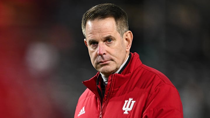 Indiana Hoosiers coach Curt Cignetti looks on before the game against the Purdue Boilermakers at Ross-Ade Stadium. 