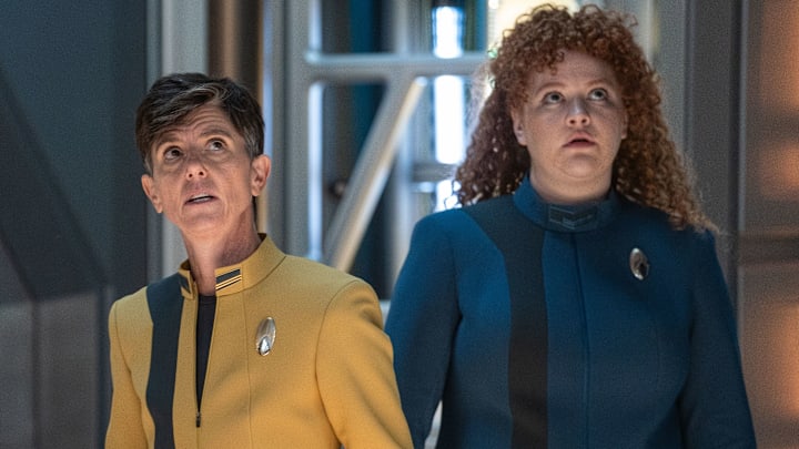 L-R Blu del Barrio as Adira, Tig Notaro as Jett Reno and Mary Wiseman as Tilly in Star Trek: Discovery, episode 7, season 5, streaming on Paramount+, 2023. Photo Credit: Marni Grossman /Paramount+