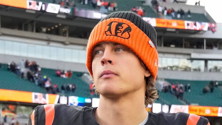 Cincinnati Bengals quarterback Joe Burrow (9) looks for hands to shake after the fourth quarter of the NFL Week 18 game between the Cincinnati Bengals and the Cleveland Browns at Paycor Stadium in Downtown Cincinnati on Sunday, Jan. 4, 2026. The Browns kicked a last second field goal to win 20-18.