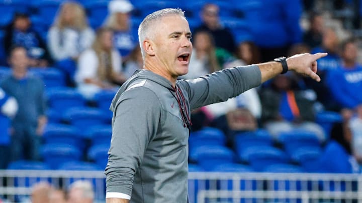 Oct 18, 2024; Durham, North Carolina, USA; Florida State Seminoles head coach Mike Norvell points prior to the first half of the game against Florida State at Wallace Wade Stadium. Mandatory Credit: Jaylynn Nash-Imagn Images Oct 18, 2024; Durham, North Carolina, USA; Florida State Seminoles head coach Mike Norvell points prior to the first half of the game against Florida State at Wallace Wade Stadium. Mandatory Credit: Jaylynn Nash-Imagn Images