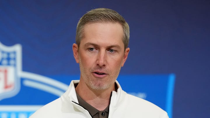 Feb 24, 2026; Indianapolis, IN, USA; New York Jets general manager Darren Mougey speaks at the NFL Scouting Combine at the Indiana Convention Center. Mandatory Credit: Kirby Lee-Imagn Images Feb 24, 2026; Indianapolis, IN, USA; New York Jets general manager Darren Mougey speaks at the NFL Scouting Combine at the Indiana Convention Center. Mandatory Credit: Kirby Lee-Imagn Images