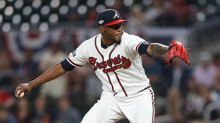 Oct 9, 2019; Atlanta, GA, USA; Atlanta Braves starting pitcher Julio Teheran (49) throws against the St. Louis Cardinals in the ninth inning of game five of the 2019 NLDS playoff baseball series at SunTrust Park. Mandatory Credit: Brett Davis-USA TODAY Sports Oct 9, 2019; Atlanta, GA, USA; Atlanta Braves starting pitcher Julio Teheran (49) throws against the St. Louis Cardinals in the ninth inning of game five of the 2019 NLDS playoff baseball series at SunTrust Park. Mandatory Credit: Brett Davis-USA TODAY Sports