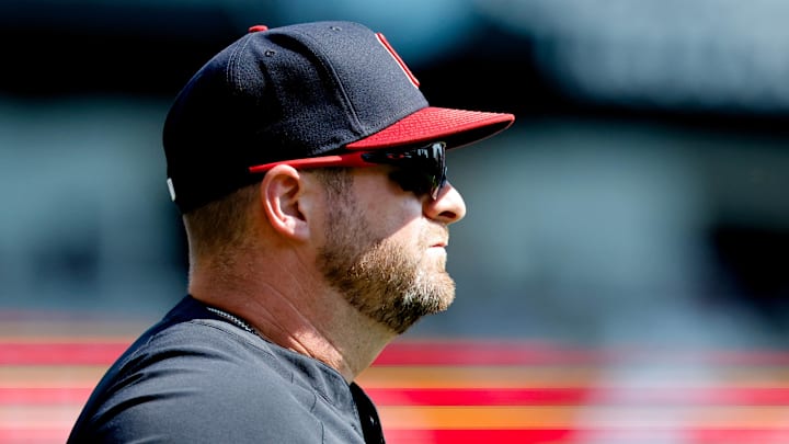 Sep 18, 2025; Detroit, Michigan, USA;  Cleveland Guardians manager Stephen Vogt (12) runs on to the field in the first inning against the Detroit Tigers at Comerica Park. Mandatory Credit: Rick Osentoski-Imagn Images