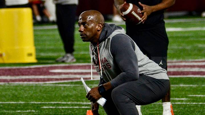Oklahoma wide receivers coach Emmett Jones watches on during one of the Brent Venables Football Camps. Oklahoma wide receivers coach Emmett Jones watches on during one of the Brent Venables Football Camps.