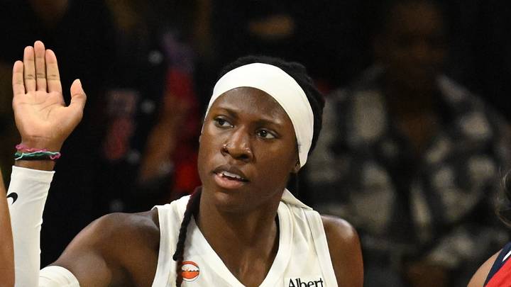 Sep 30, 2026; Washington, District of Columbia, USA;  Atlanta Dream guard Rhyne Howard (10) celebrates a play with guard Allisha Gray (15) against the Washington Mystics during the third quarter of game two of the first round for the 2026 WNBA Playoffs at CareFirst Arena.  Mandatory Credit: Rafael Suanes-Imagn Images