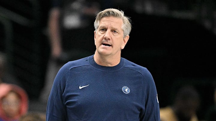 Mar 30, 2026; Dallas, Texas, USA; Minnesota Timberwolves head coach Chris Finch looks on during the second quarter against the Dallas Mavericks at the American Airlines Center. Mandatory Credit: Jerome Miron-Imagn Images Mar 30, 2026; Dallas, Texas, USA; Minnesota Timberwolves head coach Chris Finch looks on during the second quarter against the Dallas Mavericks at the American Airlines Center. Mandatory Credit: Jerome Miron-Imagn Images
