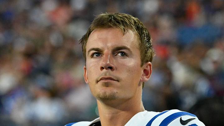 Indianapolis Colts placekicker Spencer Shrader looks on