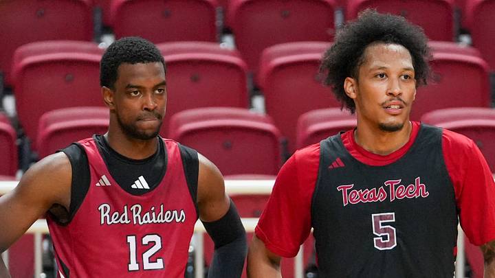 Texas Tech's Donovan Atwell (12) and Darrion Williams look on during basketball practice, Tuesday, Sept. 22, 2026, in United Supermarkets Arena. Texas Tech's Donovan Atwell (12) and Darrion Williams look on during basketball practice, Tuesday, Sept. 22, 2026, in United Supermarkets Arena.