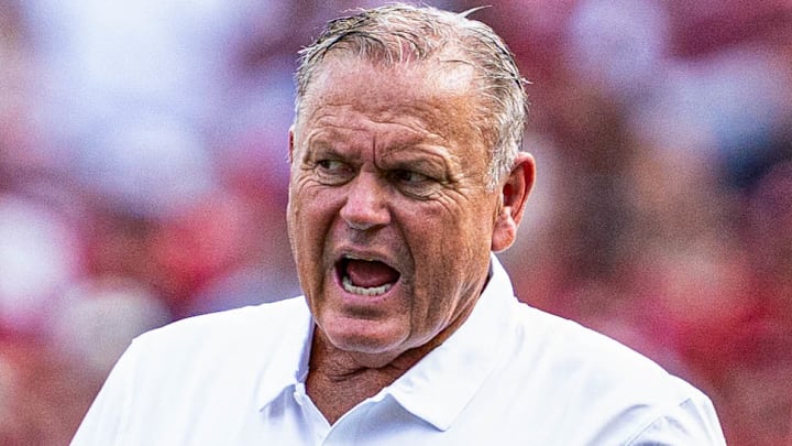 Arkansas Razorbacks coach Sam Pittman reacting on the sidelines against the UAB Blazers at Razorback Stadium in Fayetteville during the Hogs' 37-27 victory against UAB last season.