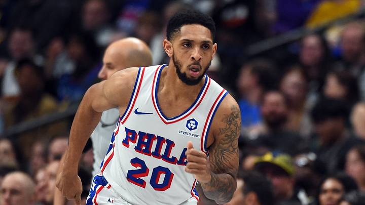 Mar 17, 2026; Denver, Colorado, USA; Philadelphia 76ers guard Cameron Payne (20) after making a basket during the first half against the Denver Nuggets at Ball Arena. Mandatory Credit: Christopher Hanewinckel-Imagn Images