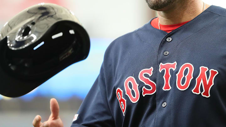Apr 21, 2019; St. Petersburg, FL, USA;Boston Red Sox designated hitter J.D. Martinez (28) throws his helmet up at Tropicana Field. Mandatory Credit: Kim Klement-Imagn Images Apr 21, 2019; St. Petersburg, FL, USA;Boston Red Sox designated hitter J.D. Martinez (28) throws his helmet up at Tropicana Field. Mandatory Credit: Kim Klement-Imagn Images
