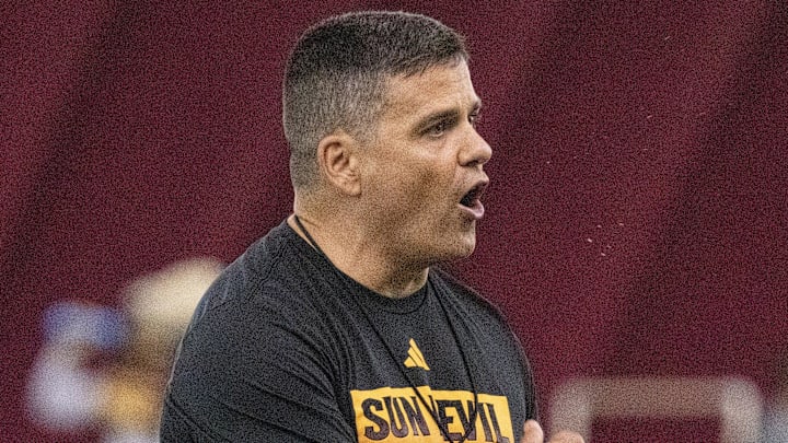 Defensive coordinator Brian Ward instructs his players during ASU fall camp practice on Aug. 2, 2024, at Verde Dickey Dome in Tempe.