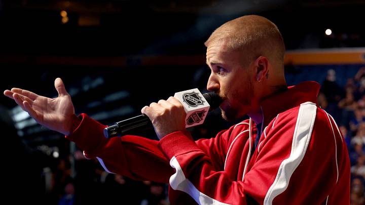 Jun 26, 2026; Buffalo, New York, USA; Justin Bieber during he first round of the 2026 NHL Draft at KeyBank Center. Mandatory Credit: Timothy T. Ludwig-Imagn Images