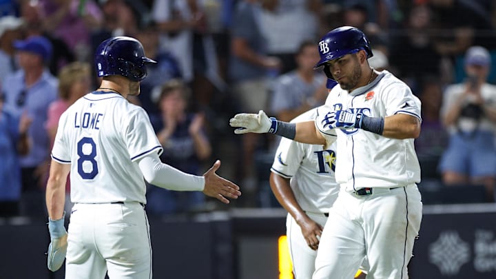 Tampa Bay teammates Jonathan Aranda (right) and Brandon Lowe were named to the American League All-Star team on Sunday. 
