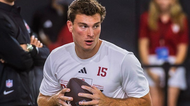 Fernando Mendoza participates in Indiana University's Pro Day at Mellencamp Pavilion on Wednesday, April 1, 2026. Fernando Mendoza participates in Indiana University's Pro Day at Mellencamp Pavilion on Wednesday, April 1, 2026.