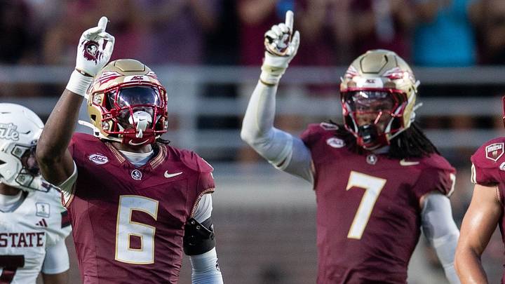 Florida State Seminoles defensive back Ja'bril Rawls (6) and Florida State Seminoles defensive back Ashlynd Barker (7) wag their fingers after [reventing a pass from being completed. The Florida State Seminoles defeated the New Mexico State Aggies 34-17 at Doak Campbell Stadium on Saturday, Aug. 29, 2026. Florida State Seminoles defensive back Ja'bril Rawls (6) and Florida State Seminoles defensive back Ashlynd Barker (7) wag their fingers after [reventing a pass from being completed. The Florida State Seminoles defeated the New Mexico State Aggies 34-17 at Doak Campbell Stadium on Saturday, Aug. 29, 2026.