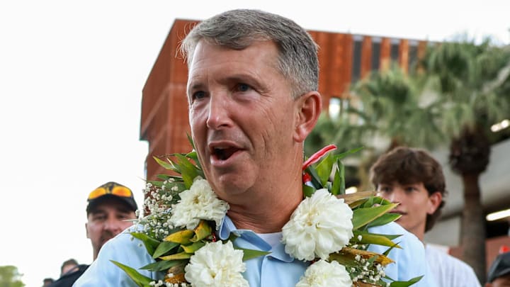 Aug 31, 2024; Tucson, Arizona, USA; Arizona Wildcat head coach Brent Brennan interacts with fans as he walks down the Wildcat Walk before a game against the New Mexico Lobos at Arizona Stadium