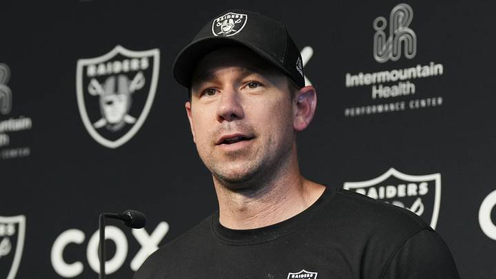 Las Vegas Raiders head coach Klint Kubiak speaks during a news conference during organized team activities. Las Vegas Raiders head coach Klint Kubiak speaks during a news conference during organized team activities.