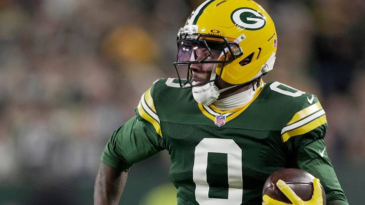 Green Bay Packers wide receiver Matthew Golden runs after the catch against Dallas. Green Bay Packers wide receiver Matthew Golden runs after the catch against Dallas.